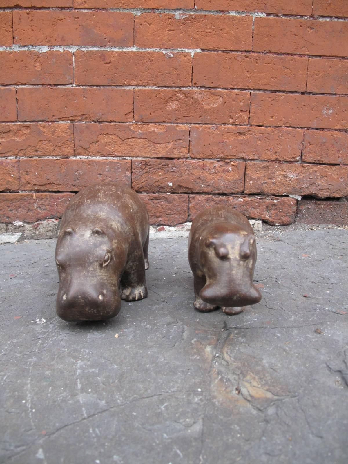 Pair of 20th Century Italian Ceramic Hippos In Excellent Condition In Brooklyn, NY