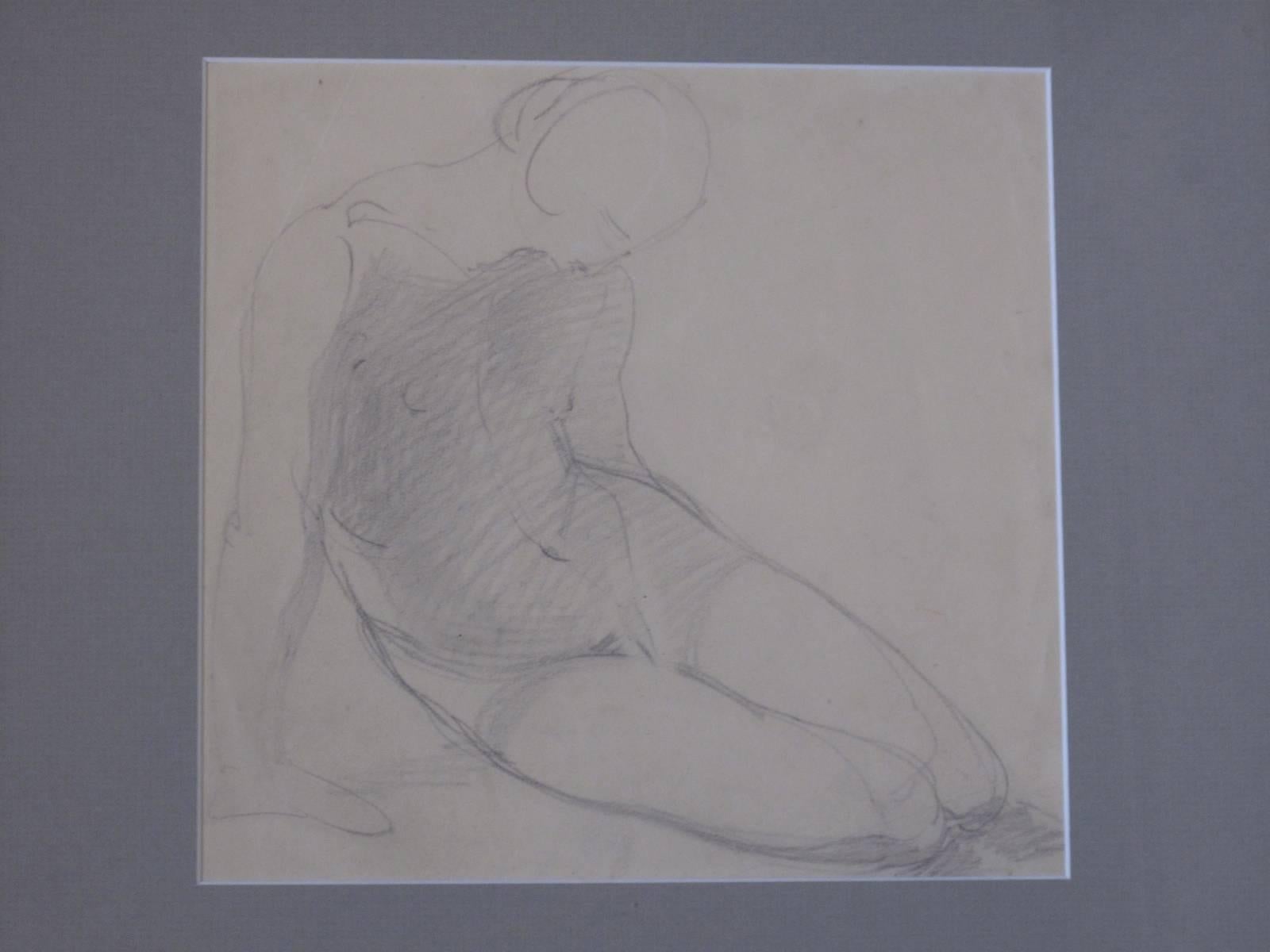 Pencil on paper. Seated figure drawing. Unsigned. From the estate of a collector and interior designer in Washington, DC.