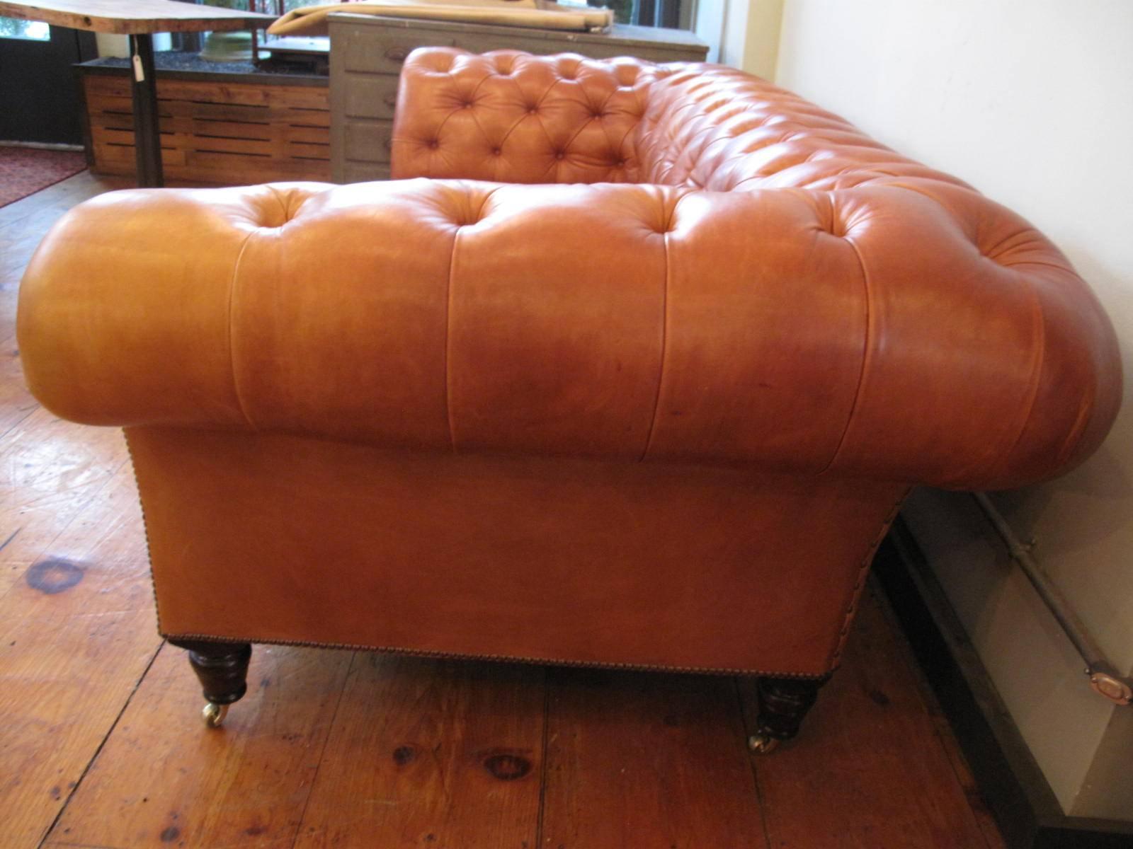 George Smith Cognac Leather Sofa In Good Condition In Brooklyn, NY