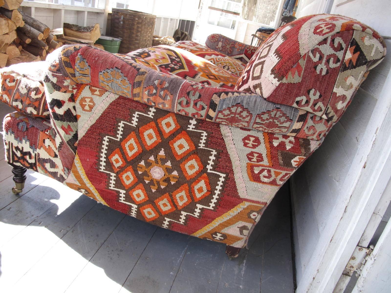 20th Century George Smith Standard English Roll Arm Sofa in Kilim