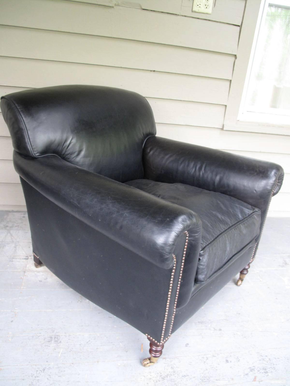 20th Century George Smith Leather Chair and Ottoman
