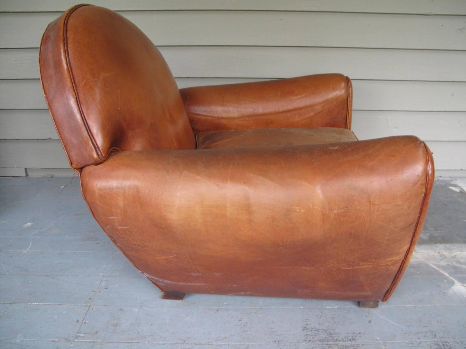 Mid-20th Century Monumental Art Deco Leather Club Chair