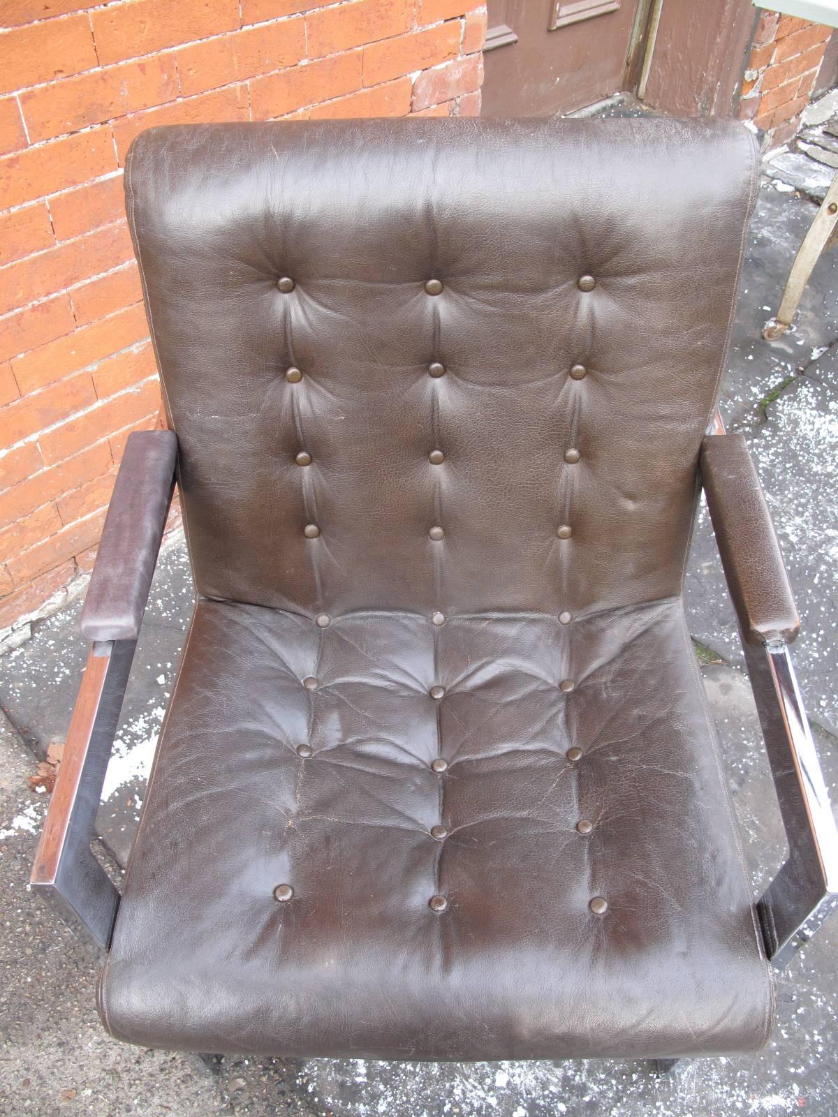 Mid-Century Modern Tufted Leather Armchair by Directional For Sale