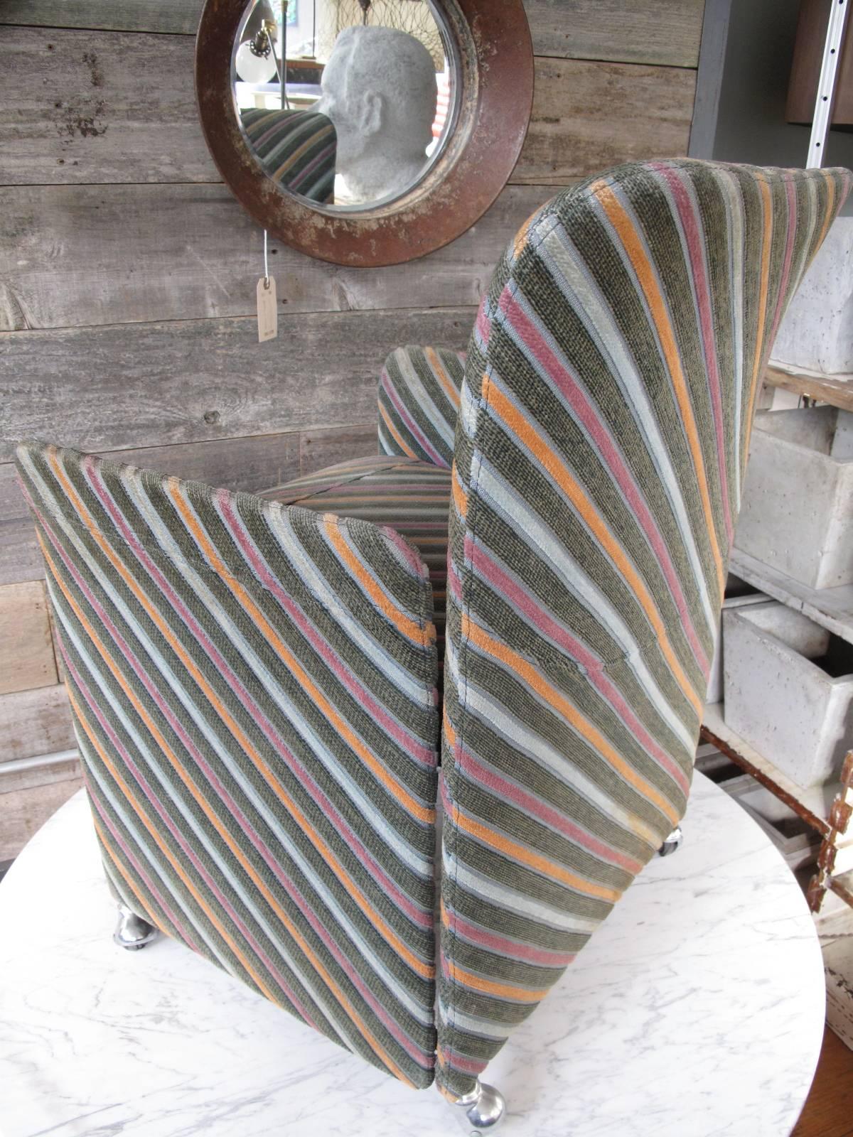 Italian Set of Four Striped Velvet Chairs, Saporiti