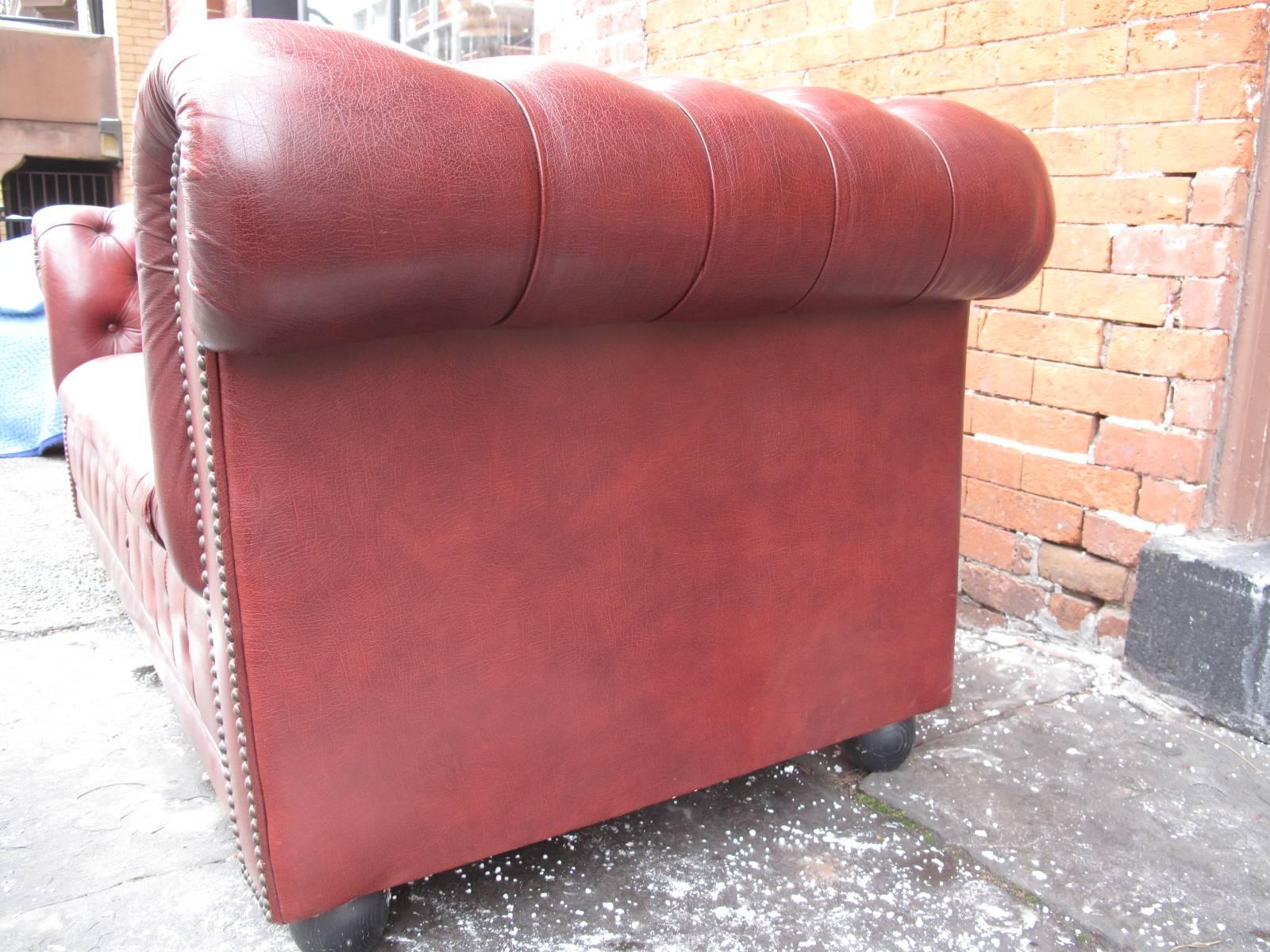 20th Century, Leather Chesterfield Sofa In Good Condition In Brooklyn, NY