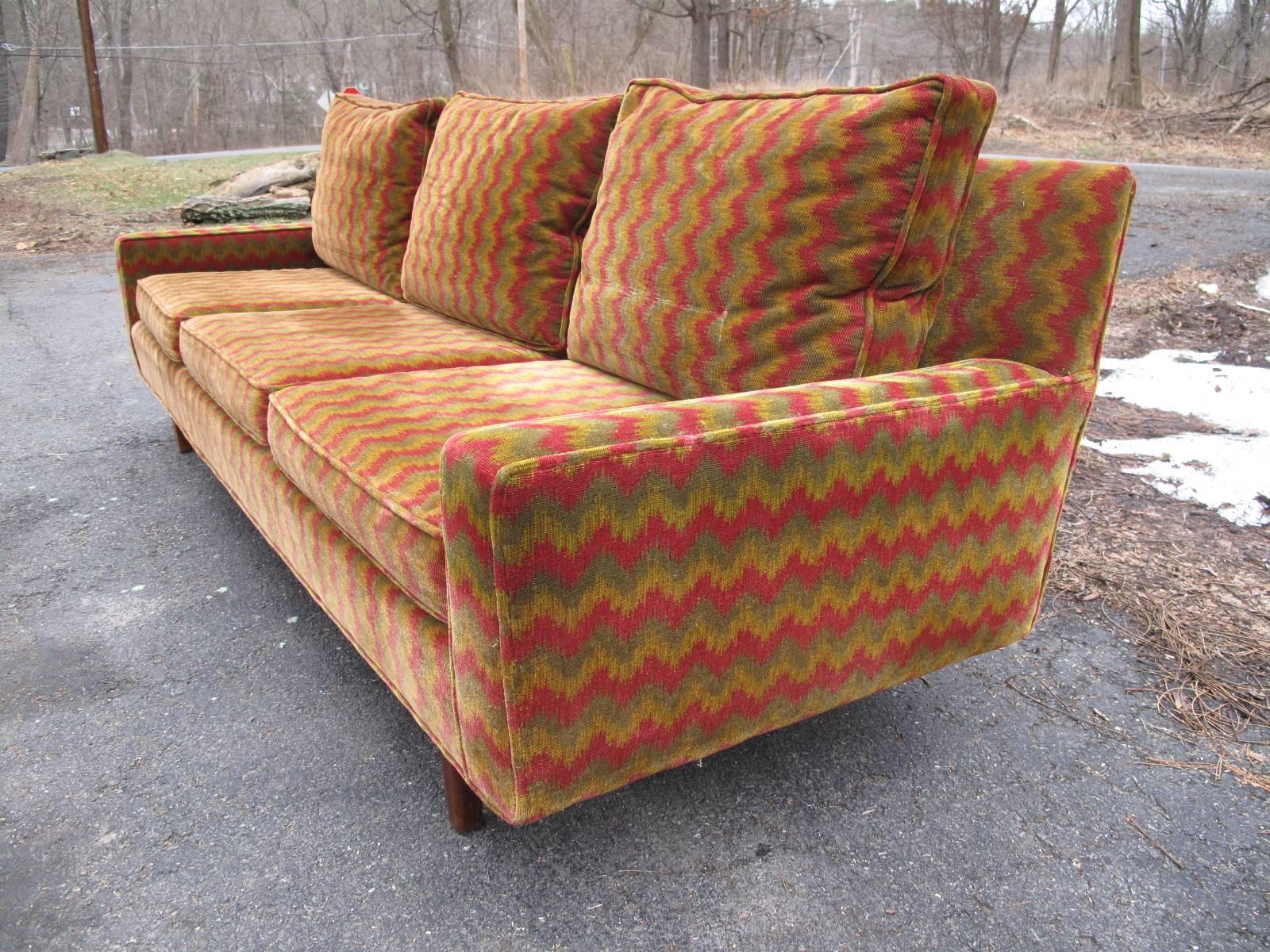 Mid-Century Modern Dunbar Style Velvet Sofa