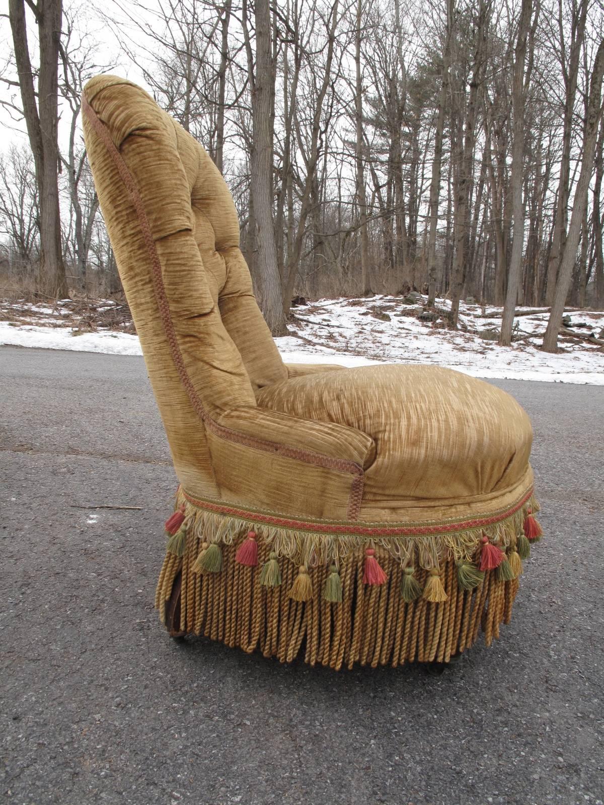 Napoleon III Pair of 19th Century Tufted Slipper Chairs