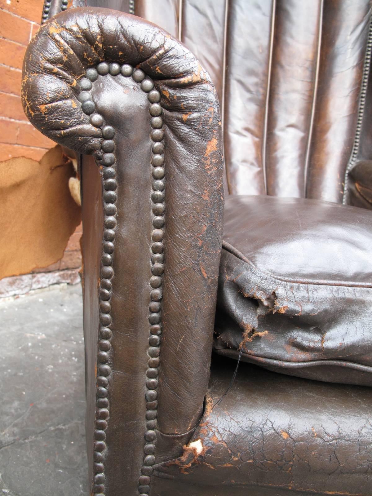 19th Century Grand English Leather Club Chair