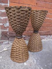 Pair of Wicker Hourglass Table Lamps