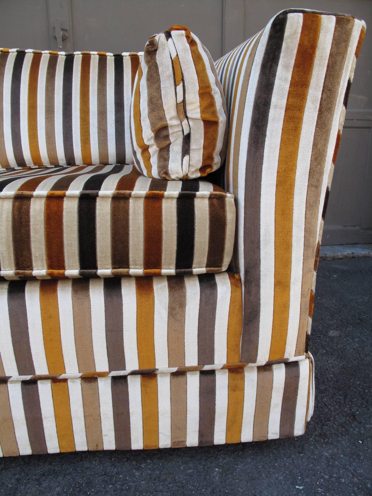 American Tailored Mid-Century Sofa in Striped Velvet