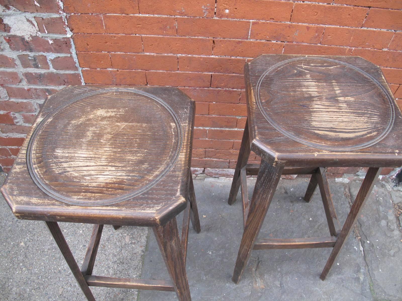 Arts and Crafts Pair of Oak Stools For Sale
