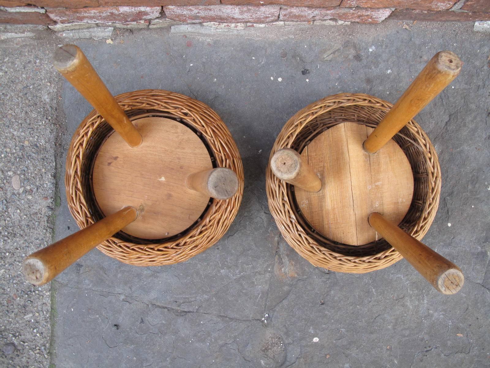 Mid-Century Modern Pair of Rattan Stools Attributed to Tony Paul