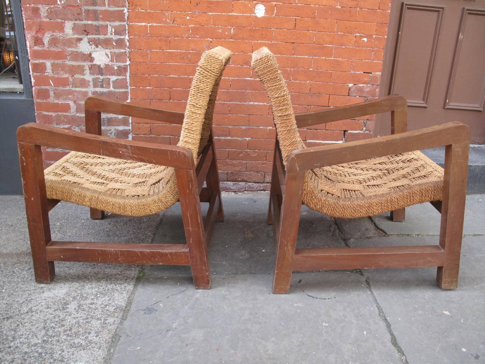 Mid-Century Modern Pair of Natural Fiber Armchairs by Tyco