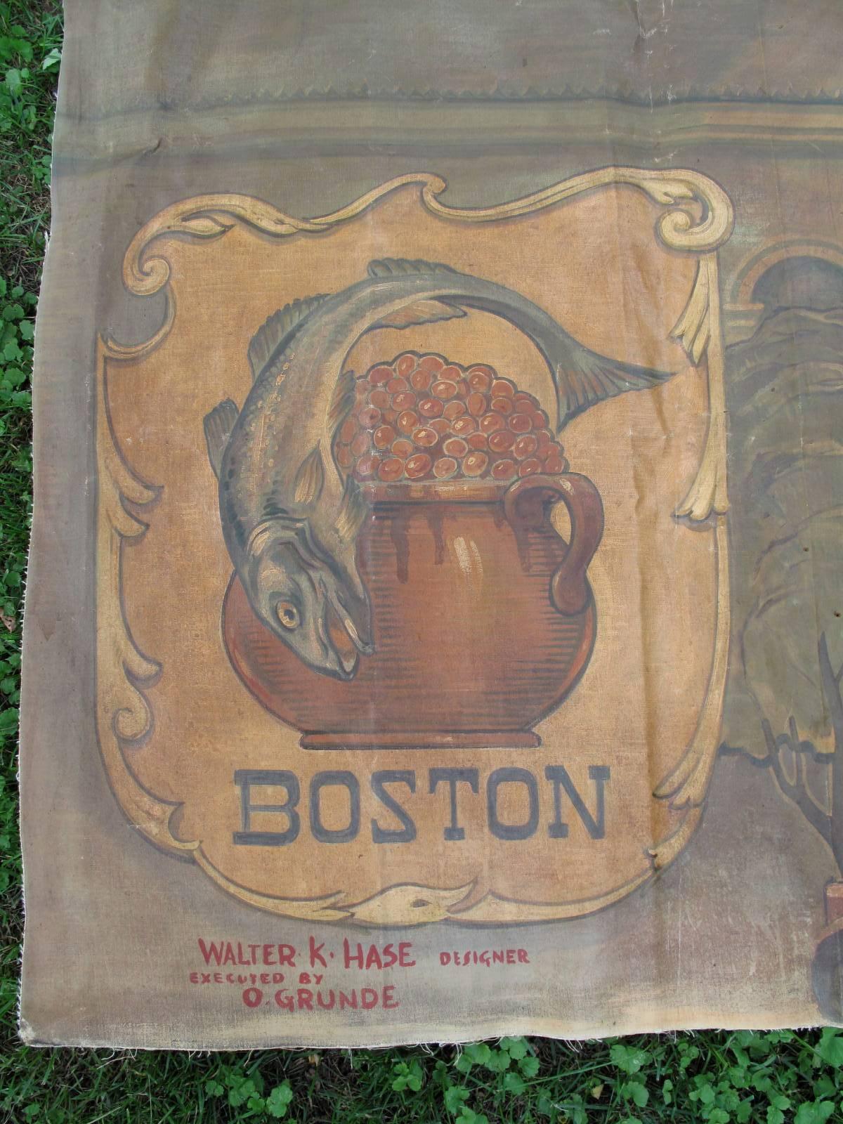 Mid-20th Century Monumental Boston Cityscape Mural Painting, 1960s For Sale