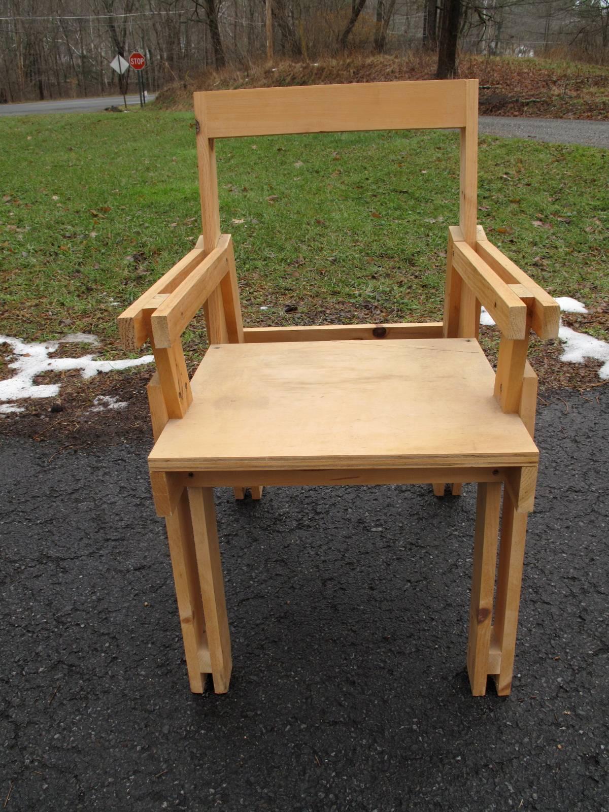 Modern Bench Made Pine Armchair For Sale