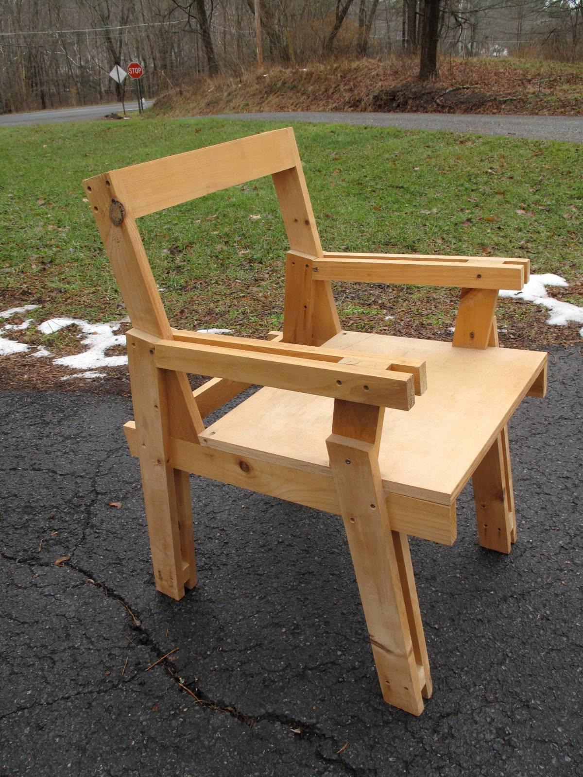 Simple construction, material and design. Pine armchair.