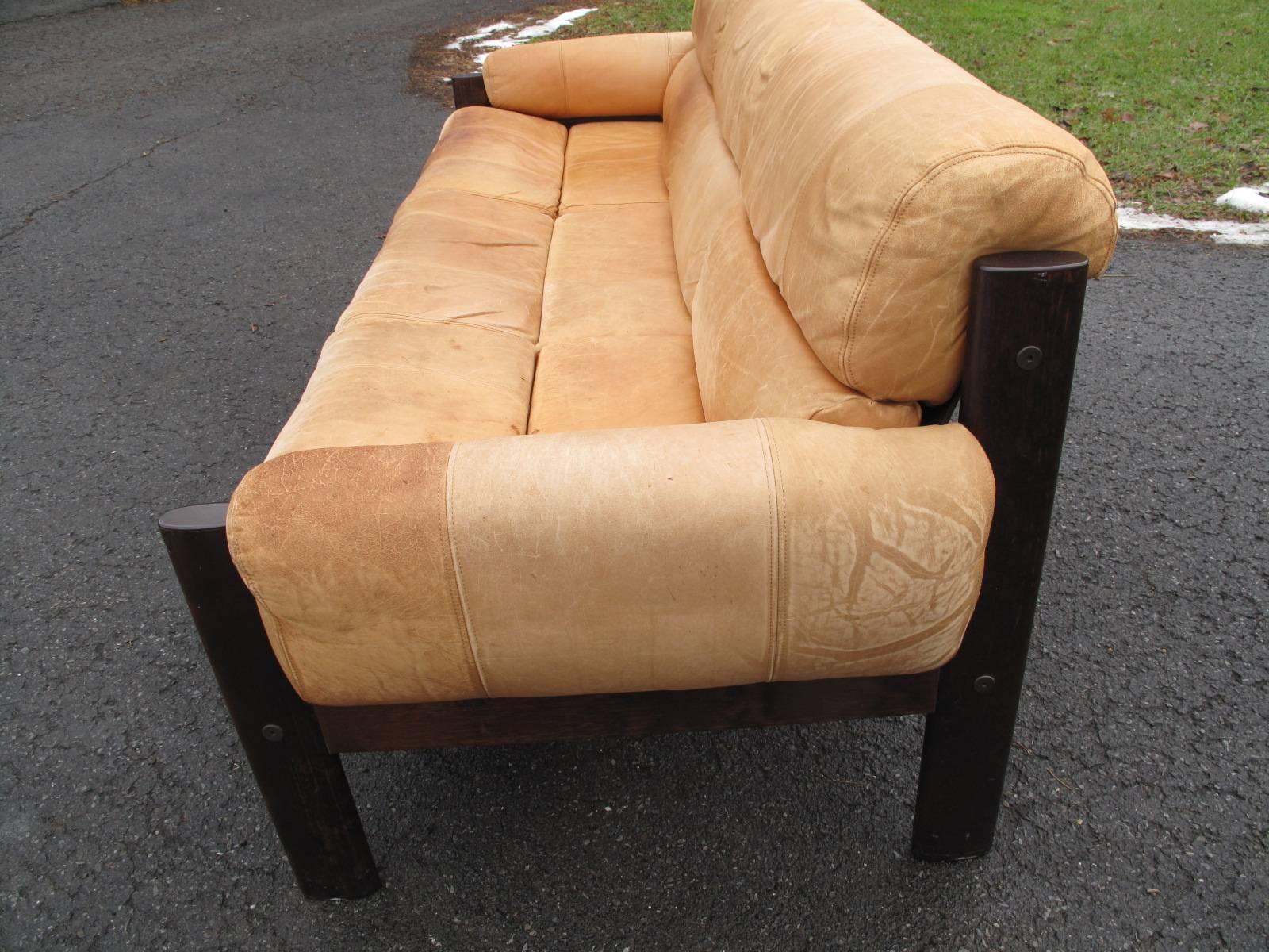 Scandinavian Modern Danish Rosewood Sofa with Leather Cushions