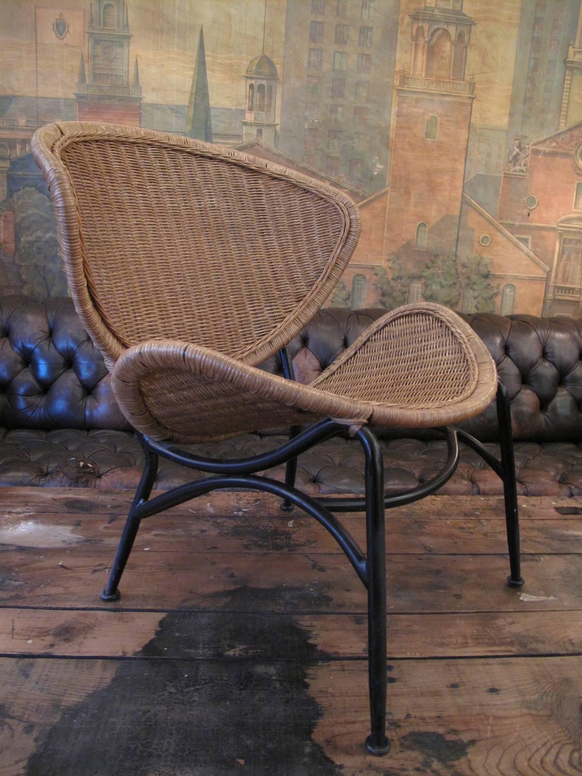Wicker back and seat, with tubular steel frame.