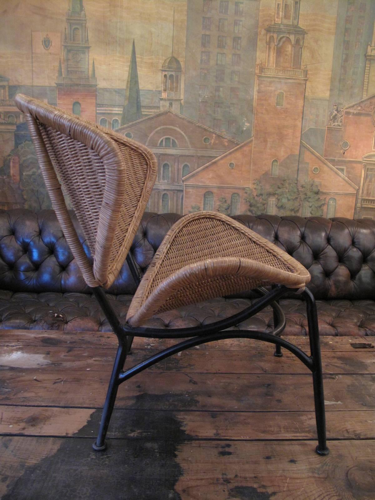 Mid-Century Modern Wicker Chair in the Style of Salterini
