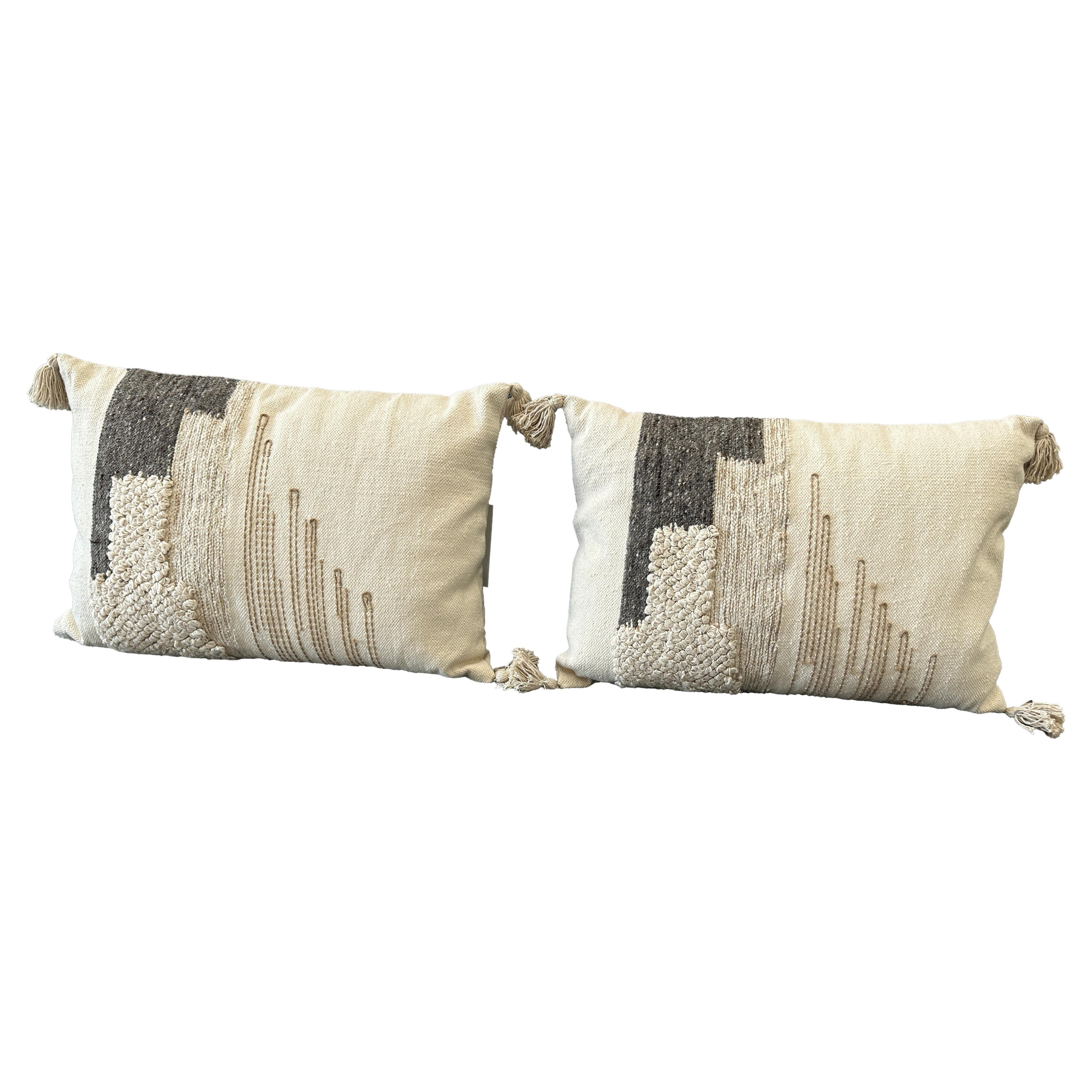 Pair of Abstract, Boho, White and Gray Throw Pillows