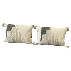 Pair of Abstract, Boho, White and Gray Throw Pillows