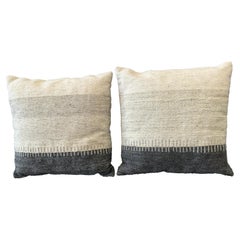 Pair of Handmade Gray and White Striped Throw Pillows
