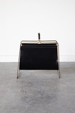 Brass and Leather magazine holder by Carl Auböck, 1950s