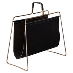 Brass and Leather magazine holder by Carl Auböck, 1950s