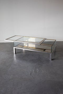Brass and Chrome Sliding Top Coffee Table by Maison Jansen