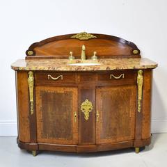 Pair of Antique French Empire-Style Bathroom Vanities with Ormolu & Marble Tops