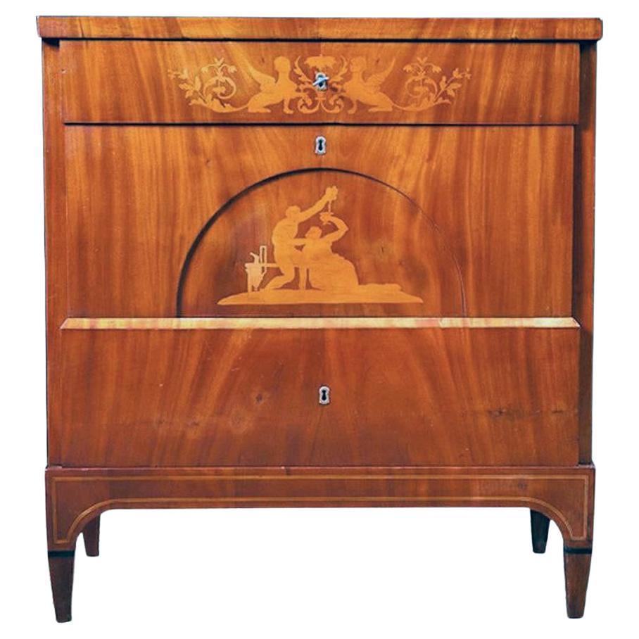 Antique Empire Chest of Drawers in West Indies Mahogany with Mythological Scenes For Sale
