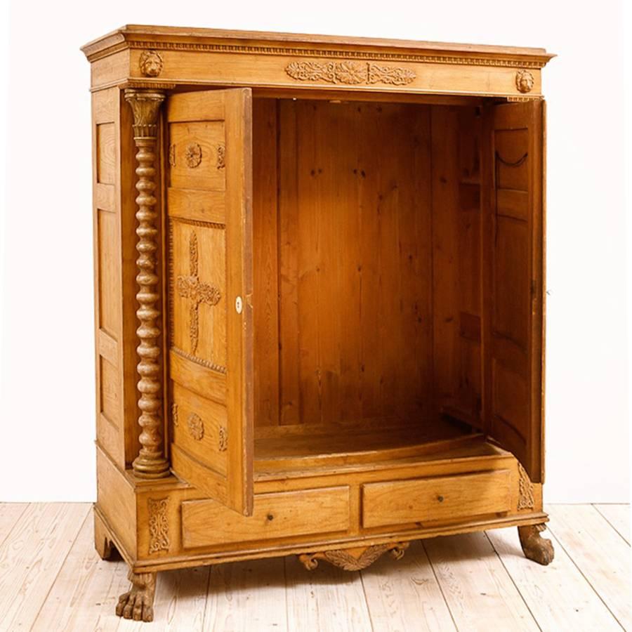 Late 18th Century Faux-Bois Painted Scandinavian Armoire with Bowed Front & Bacchus Motif