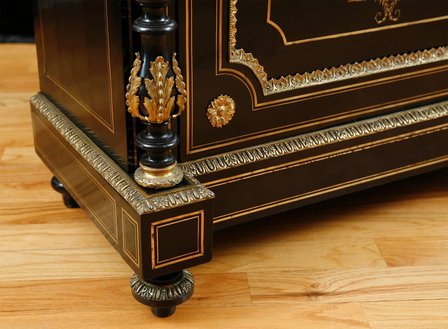 19th Century French Napoleon III Ebonized Boulle Cabinet, circa 1870