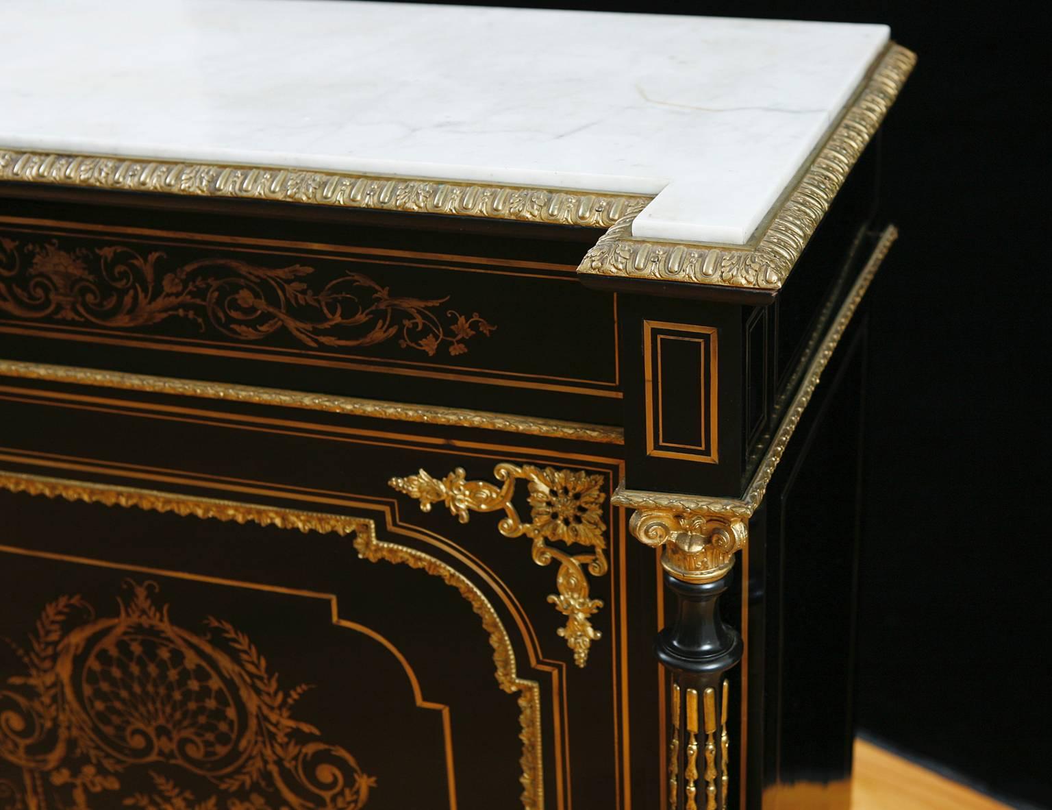 Brass French Napoleon III Ebonized Boulle Cabinet, circa 1870