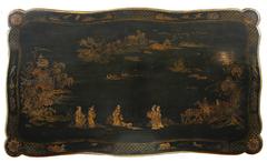 19th Century Black Lacquered Chinoiserie Tea Table with Painted Scenes