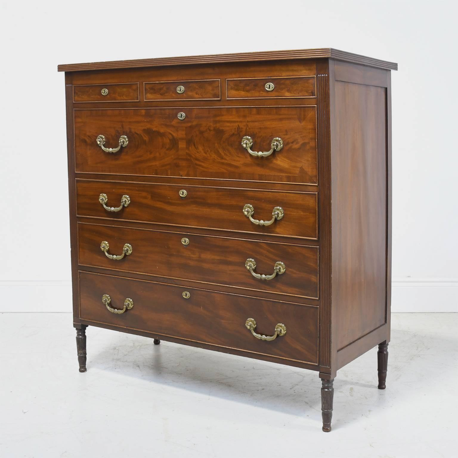 Beautiful historic NYC Chest of Drawers by the renowned New York cabinet maker and biographer to Duncan Phyfe Ernest F. Hagen.  Hagen signed this chest of drawers in several places and then wrote in pencil on the underside of the top left drawer the