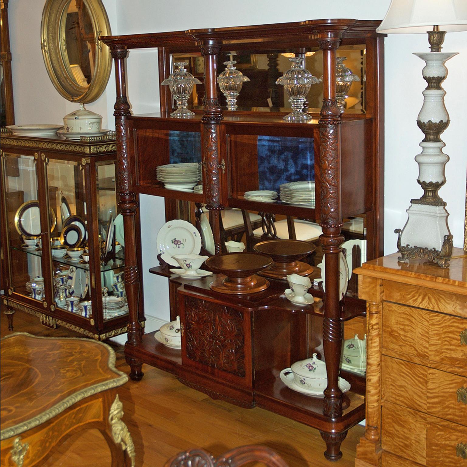 American Belle Époque Desert Cupboard in Mahogany with Carved Birds of Paradise For Sale