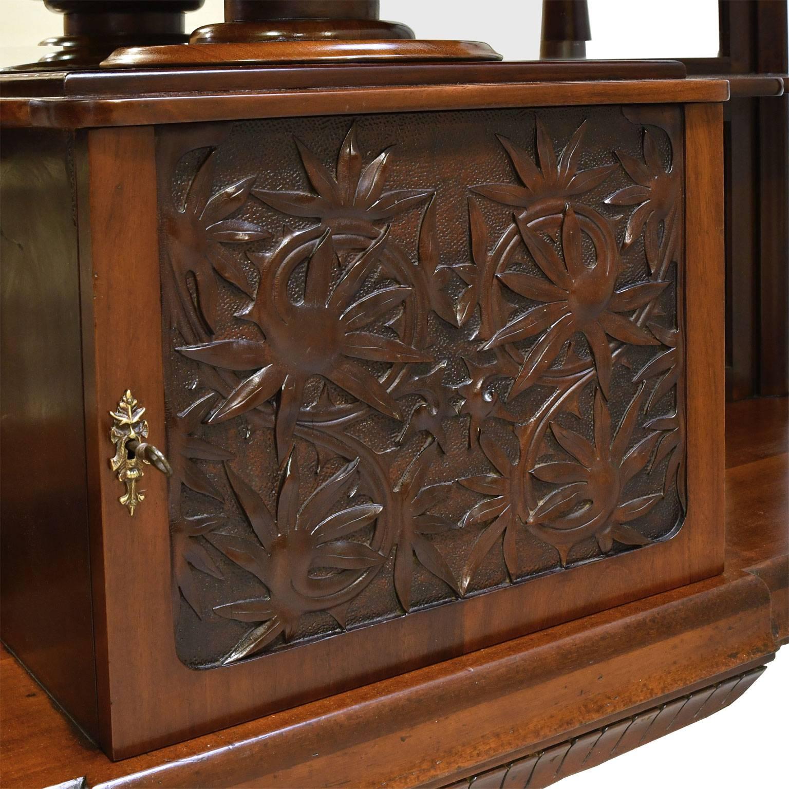 Belle Époque Desert Cupboard in Mahogany with Carved Birds of Paradise For Sale 1