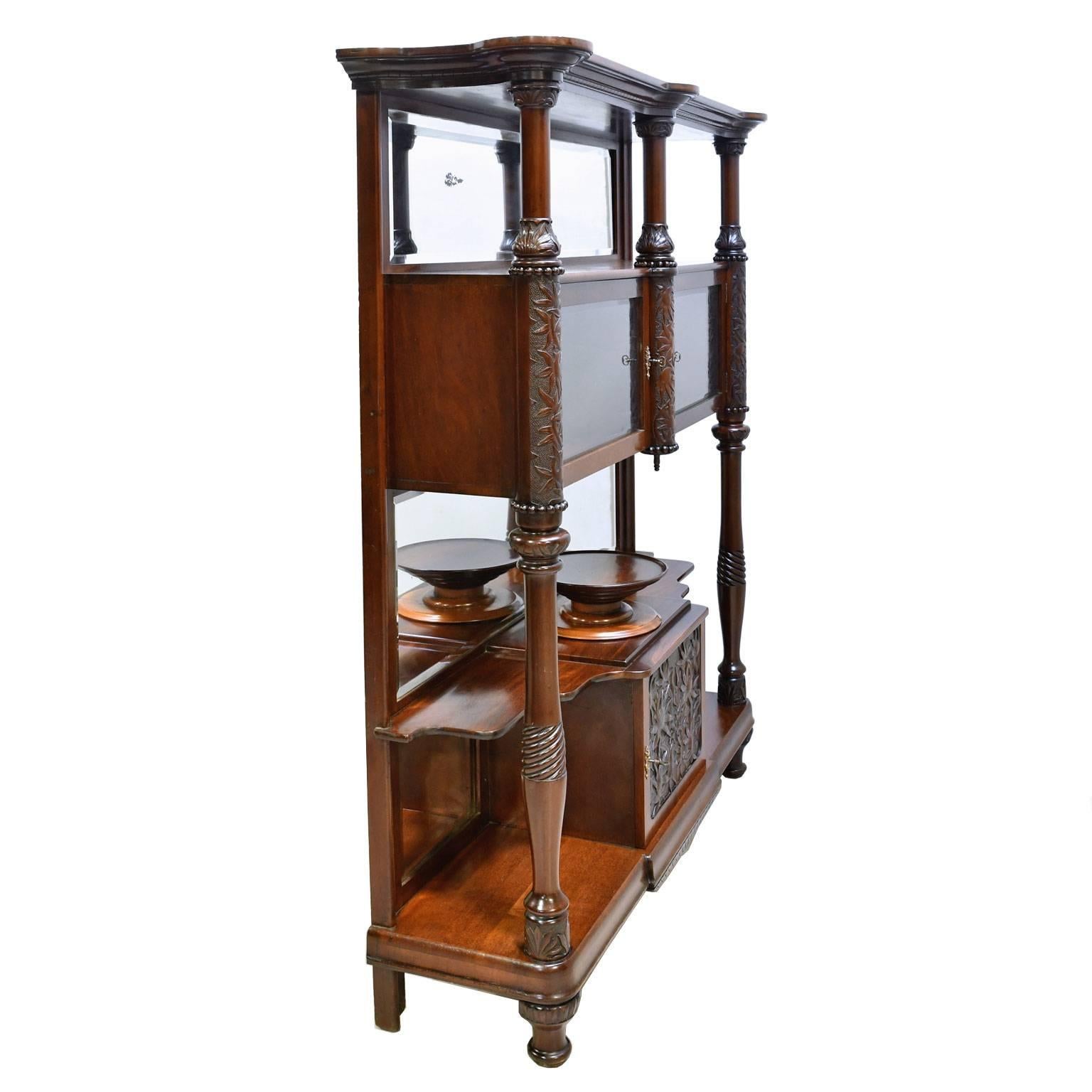 Belle Époque Desert Cupboard in Mahogany with Carved Birds of Paradise For Sale 4