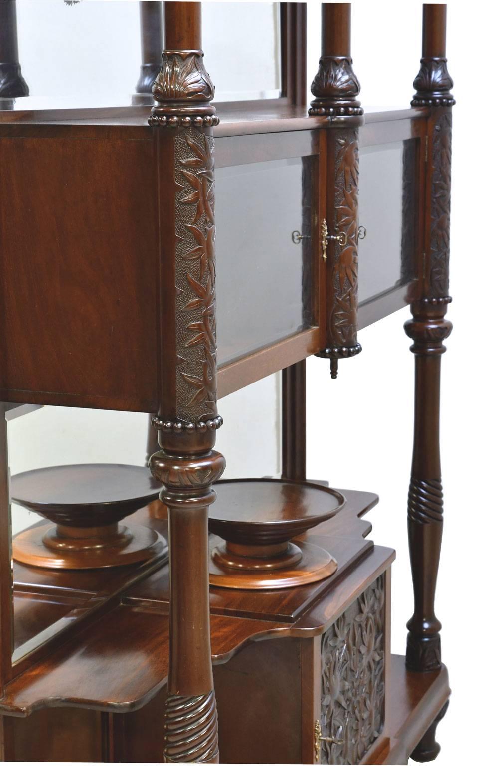 Belle Époque Desert Cupboard in Mahogany with Carved Birds of Paradise For Sale 7