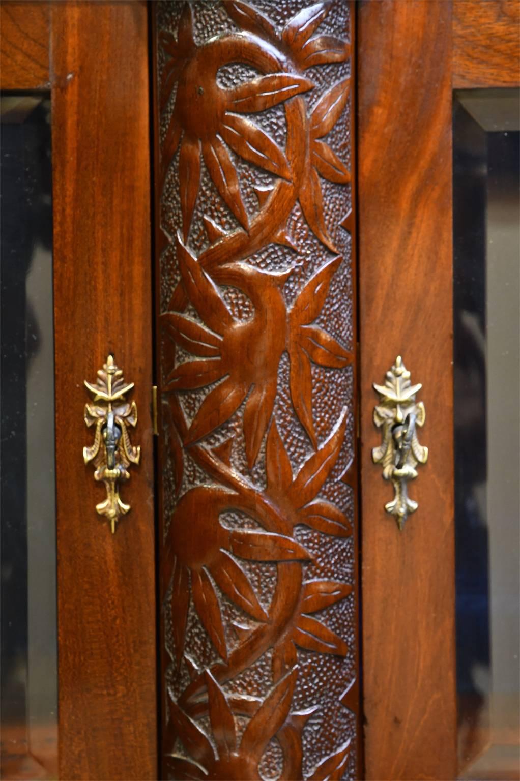 Belle Époque Desert Cupboard in Mahogany with Carved Birds of Paradise For Sale 9