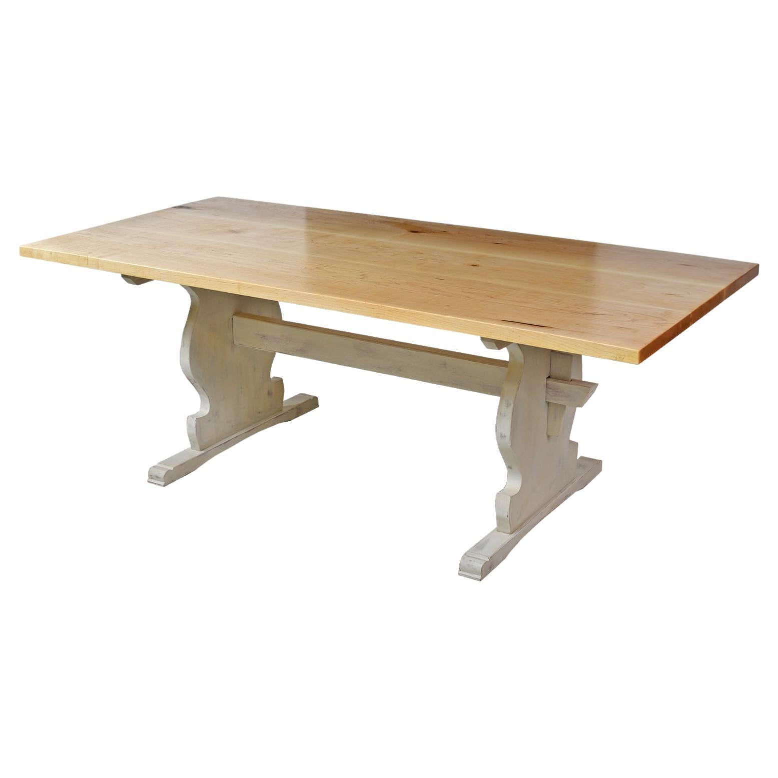 Hand-Painted Bonnin Ashley Custom Made “Thorvald”  Dining Table with Painted Base & Maple Top For Sale