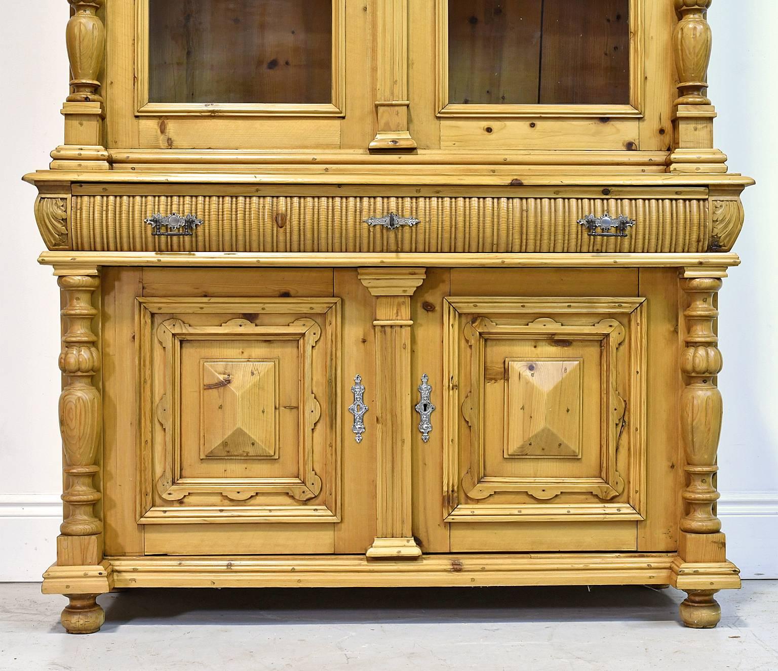 Hand-Carved Large Pine Belle Époque Bookcase or Buffet from Bohemia, c. 1880 For Sale
