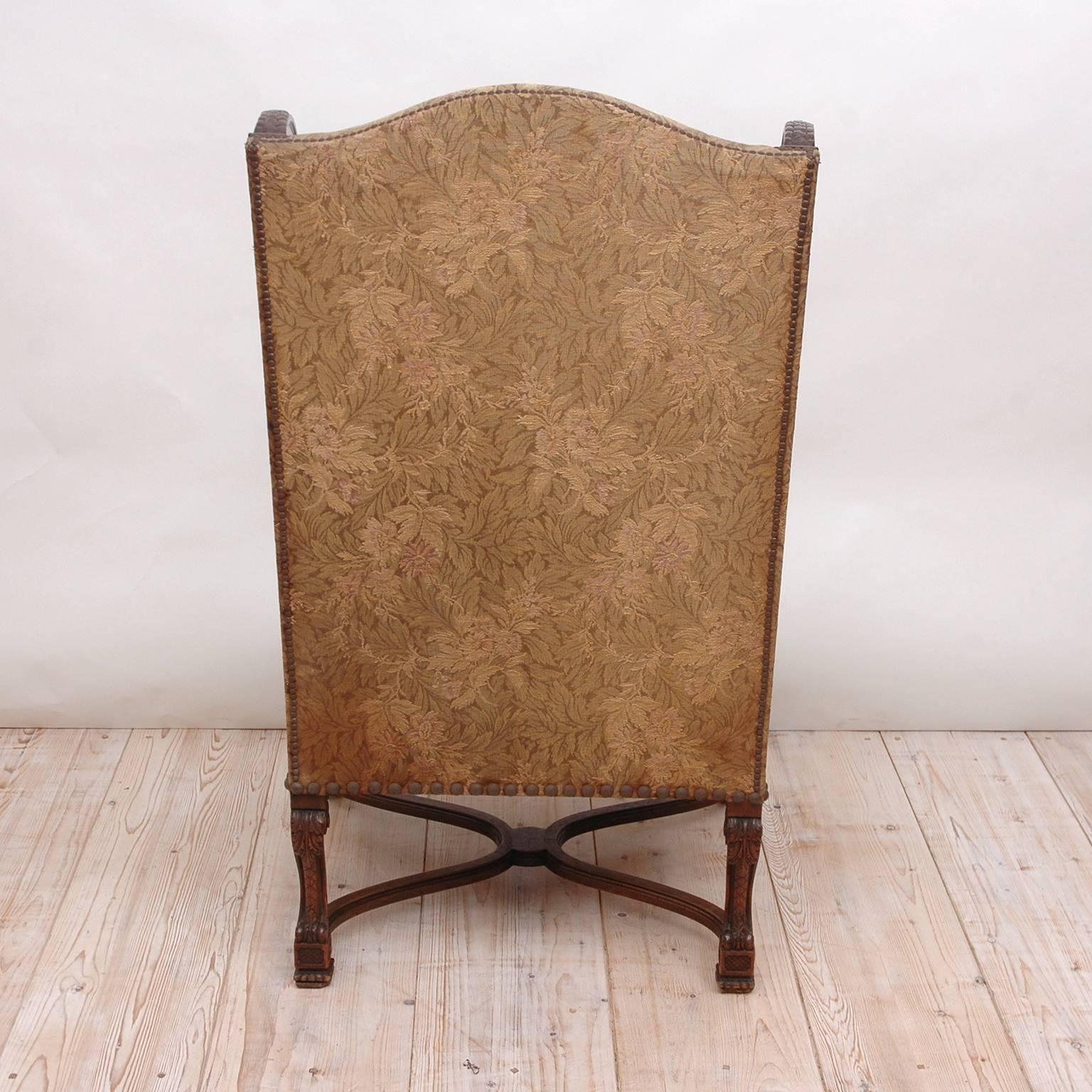 19th Century Neo-Renaissance Style Carved Wingback Chair with Upholstery For Sale 1