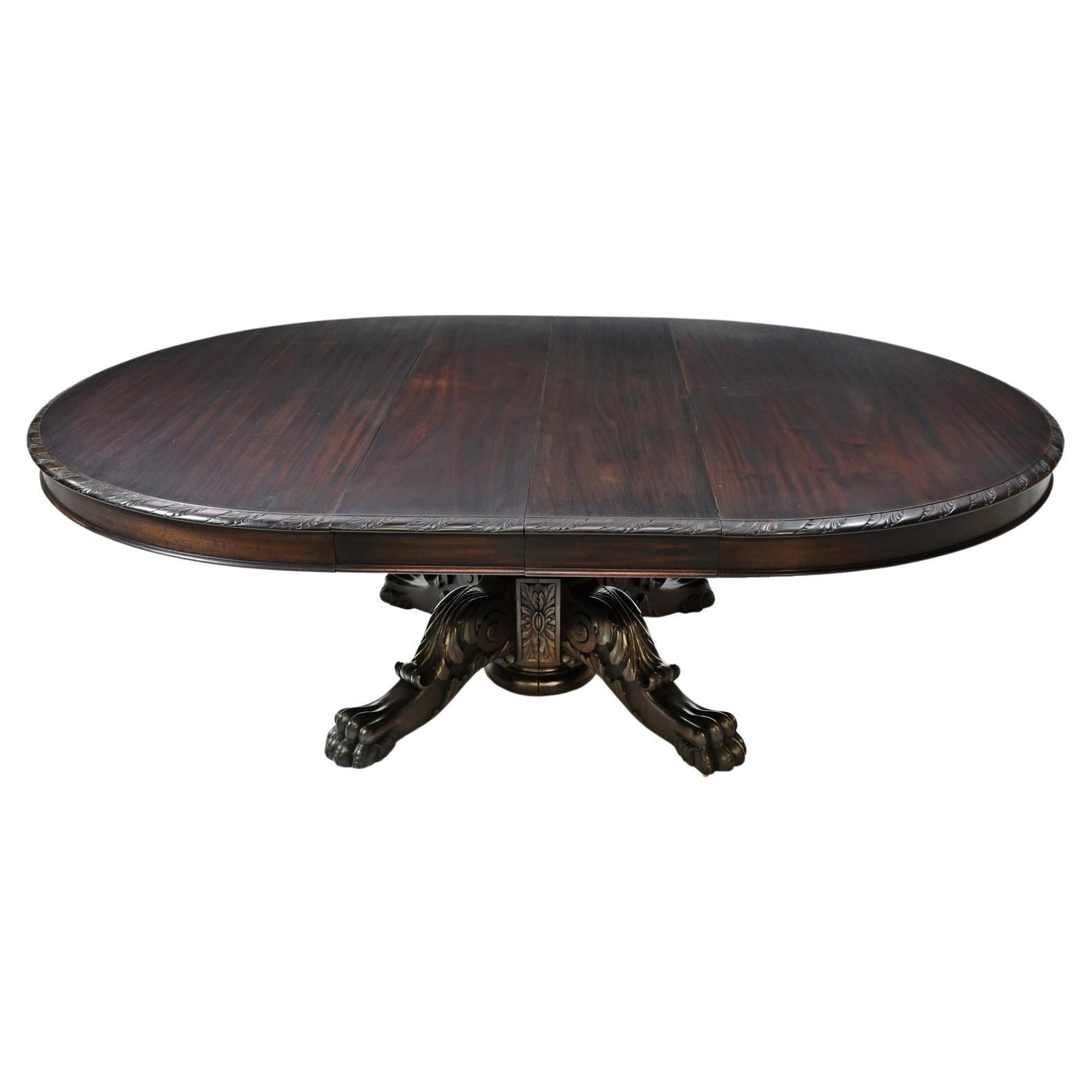 66" Round Extension Dining Table with Center Pedestal Opening to 12', c. 1880 For Sale