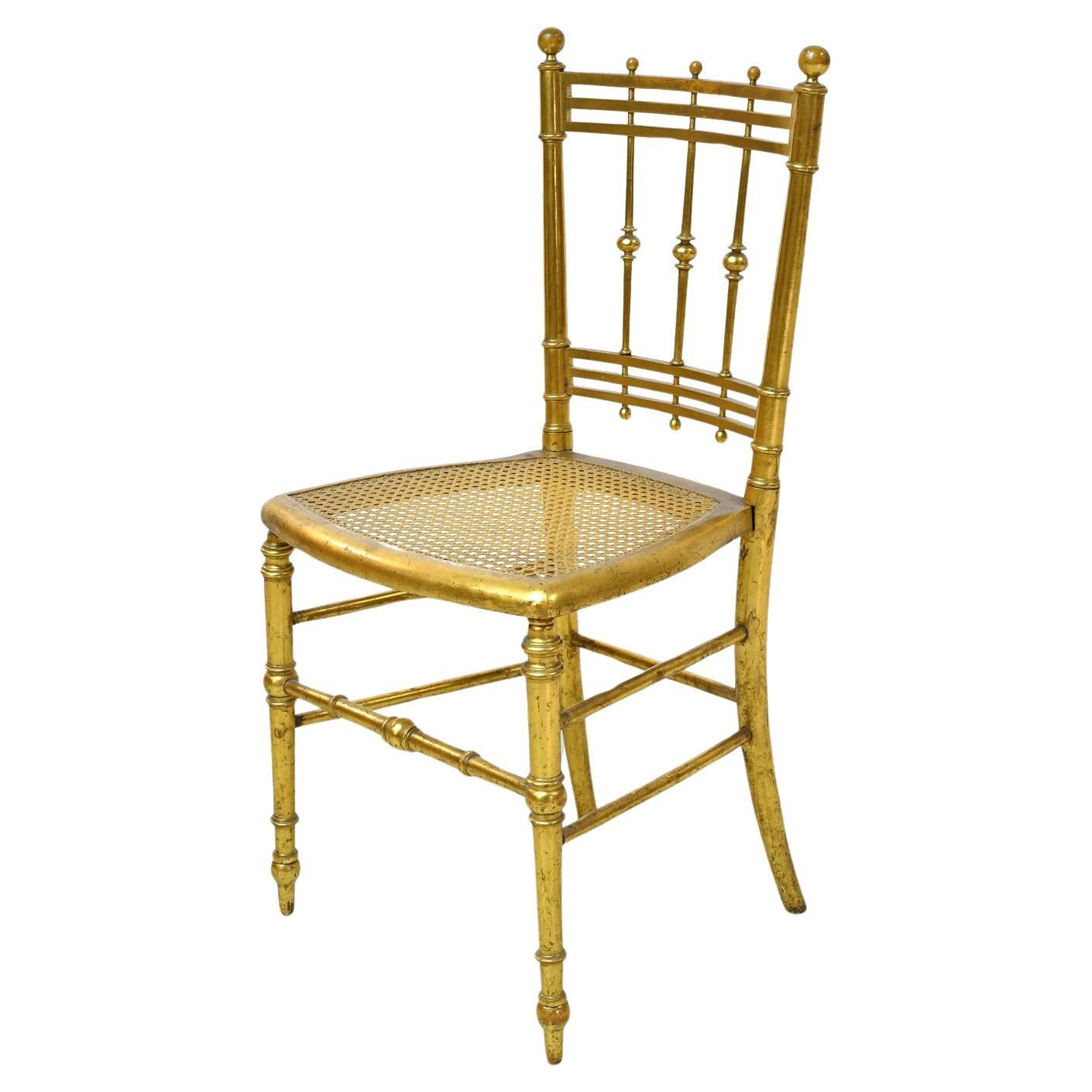 Französischer Belle-Époque-Stuhl aus vergoldetem Holz mit Sitz aus Rohrgeflecht, Anfang des 20.