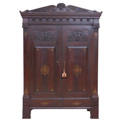 Antique North German Empire Sun Armoire in Original Faux Bois and Stenciled Finish, 1815