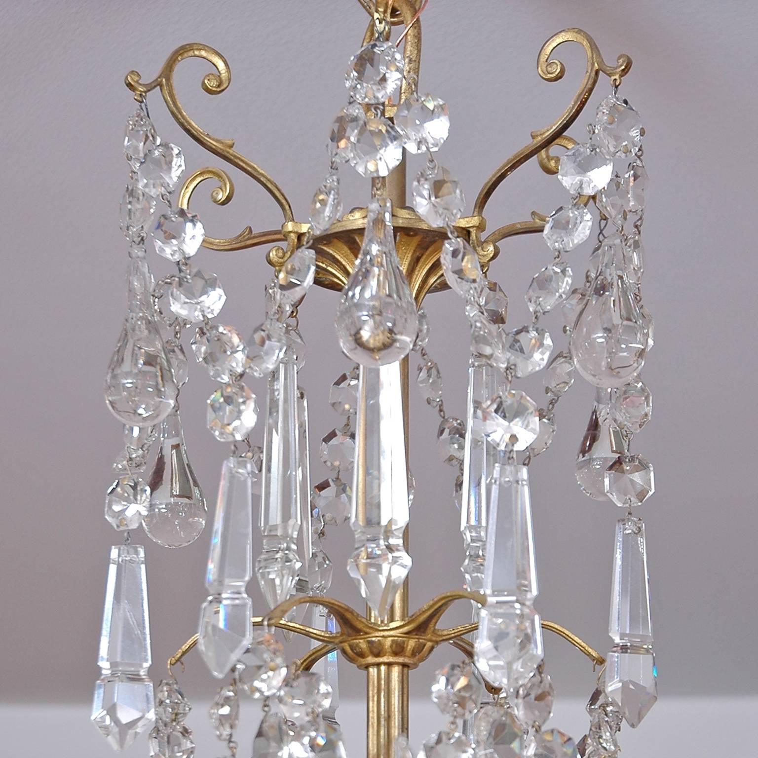Brass Scandinavian Cut-Glass and Crystal Chandelier with Twelve Lights, circa 1880 For Sale