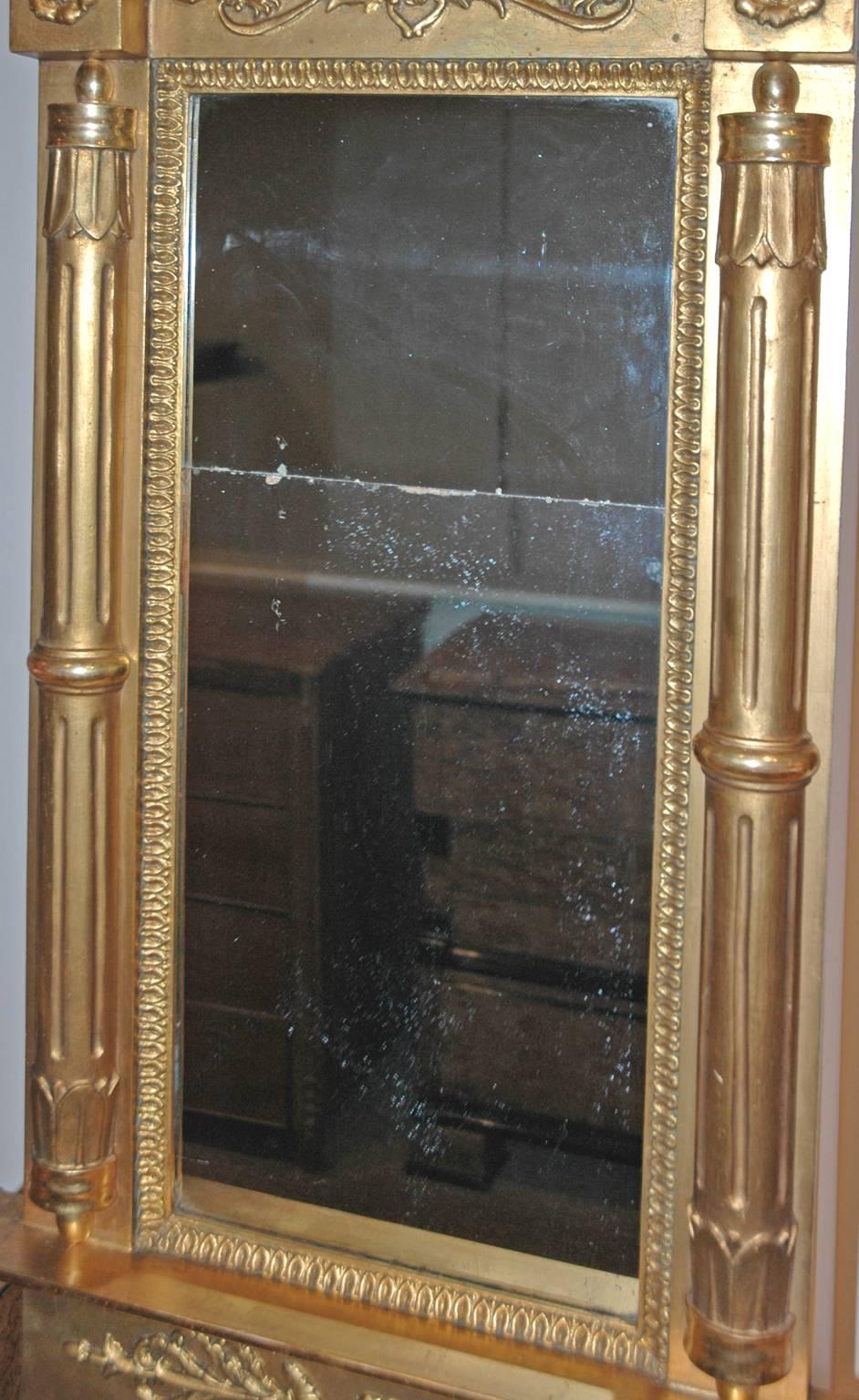 Wood Karl Johan Empire Gilded Mirror with original glass, Stockholm, circa 1827