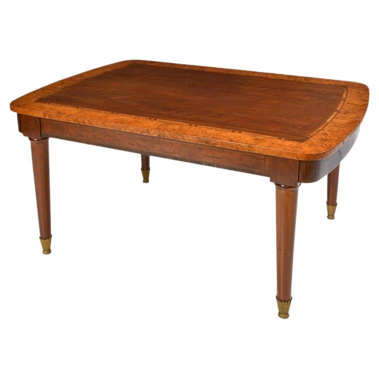 Antique Belgian Art Deco Dining Table in Plum Mahogany & Root Wood with Inlays For Sale